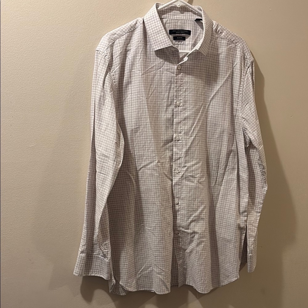 John Varvatos - slim fit - Men's White Checkered Shirt - large - button down.